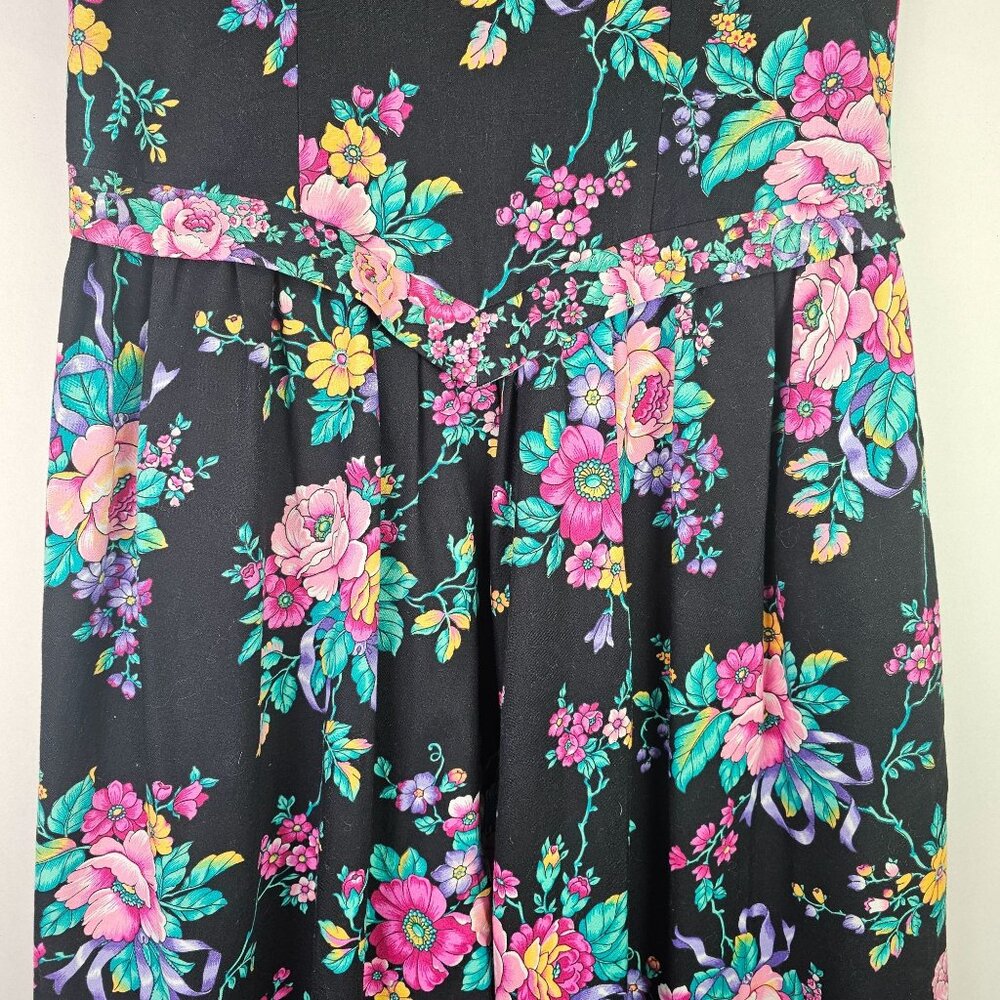 Vintage Positive Attitude 1980's Bold Floral Grunge Alt Basque Body Dress, 5/6 - Picture 4 of 11